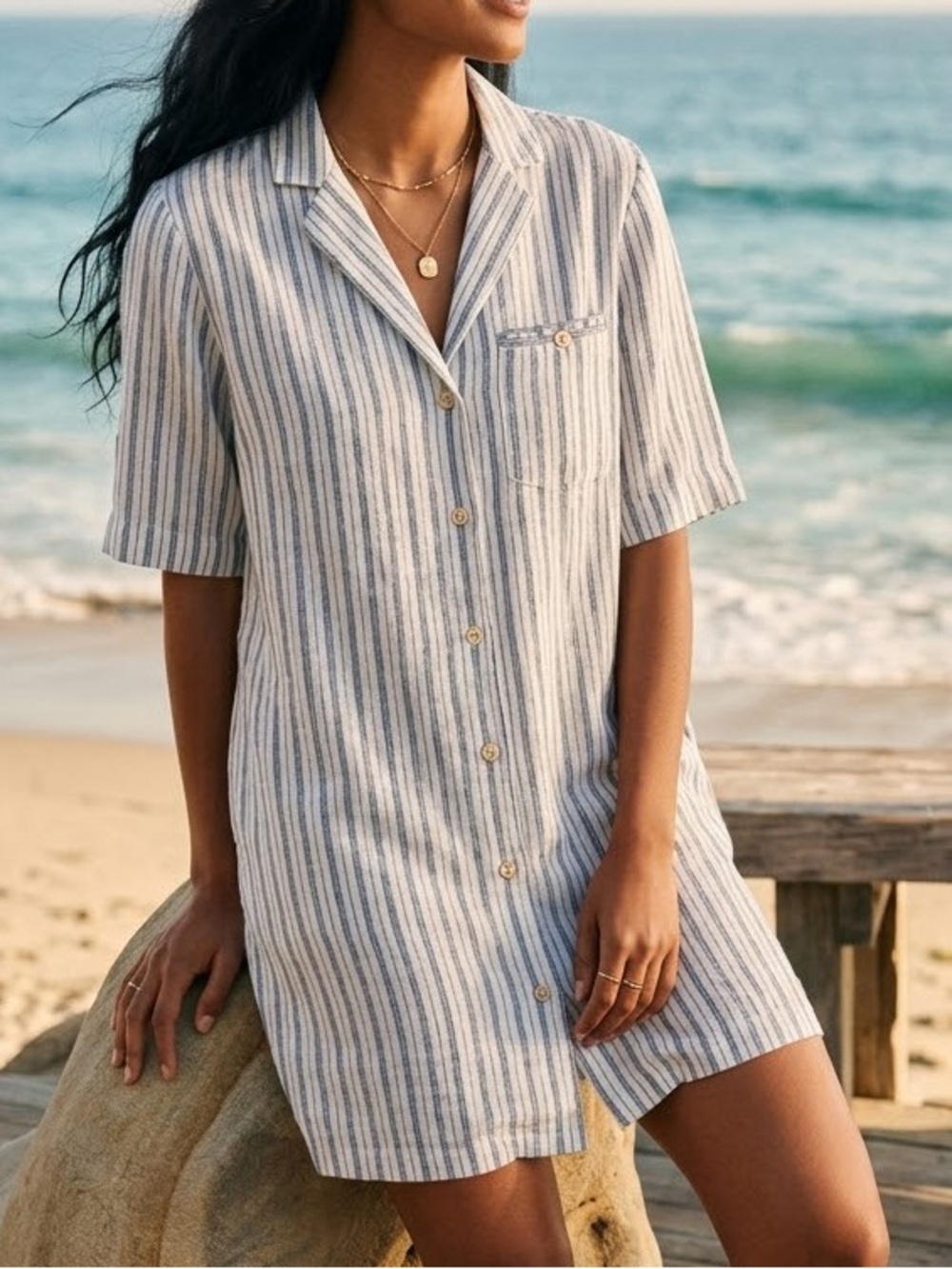 Faherty Paradise Point Mini Dress Small Oceanside Stripe Linen New